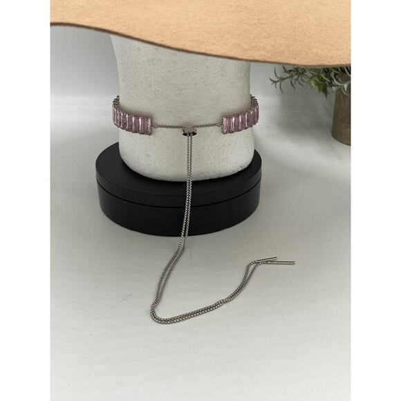 KVK Designer Blossom Collection Pink Purple Chrystal Choker Silver Bolo Closure - Picture 9 of 11